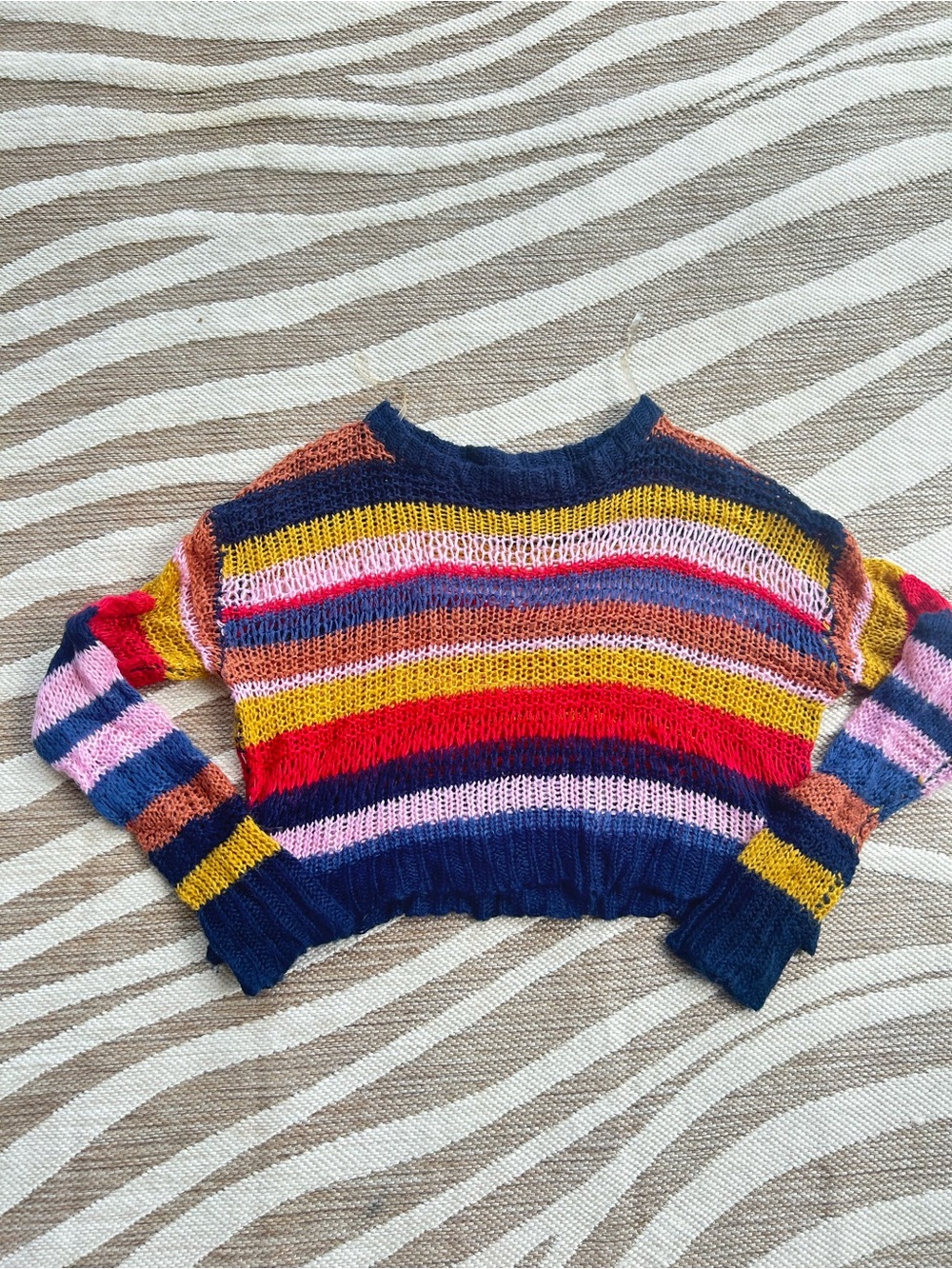Favlux Multicolor Striped Cropped Knit Lightweight Sweater - M
